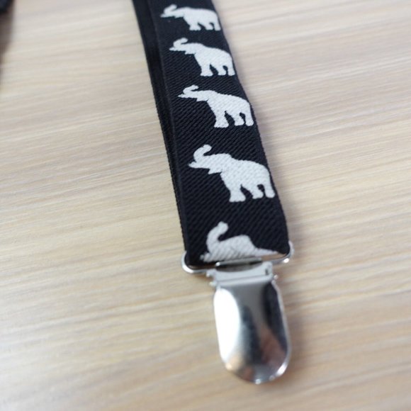 Suspender‎ Boy Black White Clip On Y Back Animal Elephant Adjustable Stretch - Picture 3 of 8